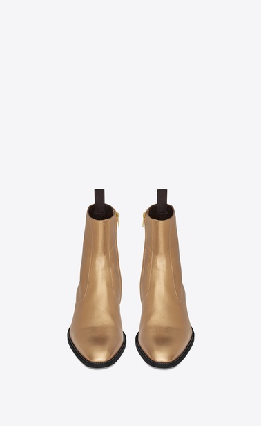 signature wyatt 40 stiefel aus dunkelgoldfarbenem metallic-narbenleder mit reißverschluss